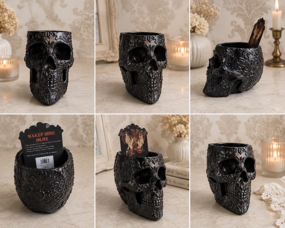 ♡ SKULL MAKEUP HOLDER NEW DECOR PEN HOLDER SMALL PLANT HOLDER